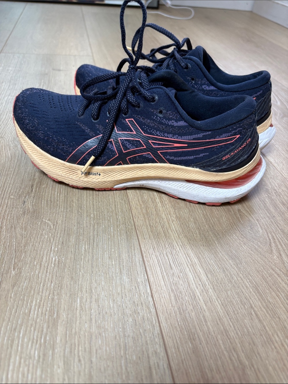 Asics Navy Running Sneakers with Coral and Cream Accents